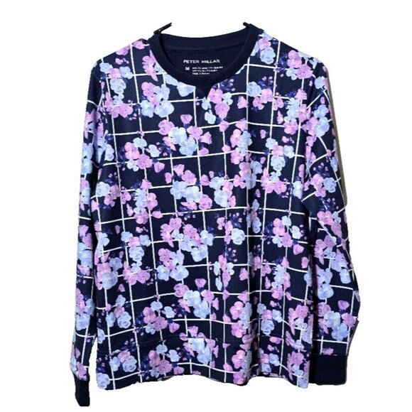 Peter Millar Womens Golf Birdie Sweatshirt M Purple Floral UPF Activewear Sport - Picture 1 of 14